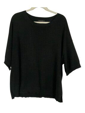 Ann Taylor Black Linen Blend Sweater Elbow Sleeve Relaxed Pullover XL NWT